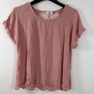 Homebody Gauzy Lacey Back Insert Linen‎ Cotton Top Medium Dusty Pink Boho Fringe